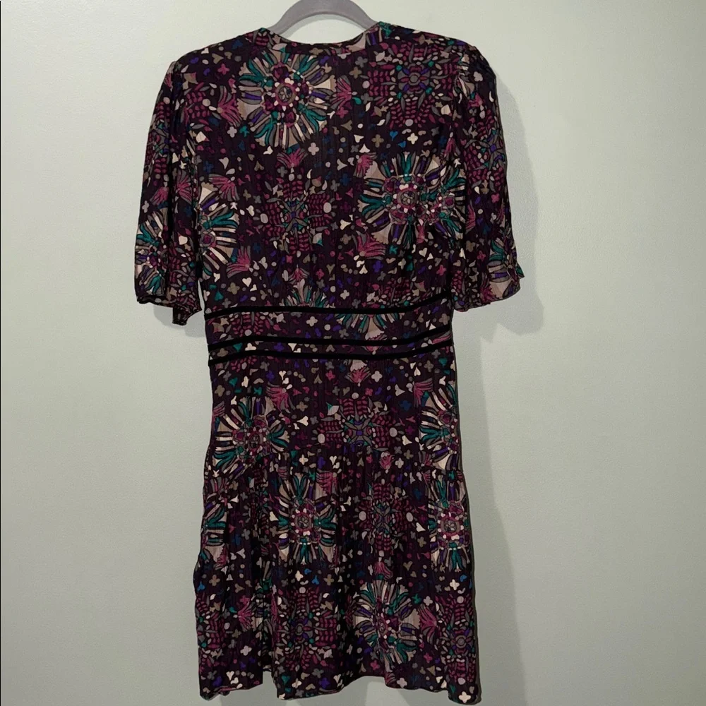 BA&SH Robe Fidji Printed Minidress NWT V neck Short Sleeves Side zip multicolor